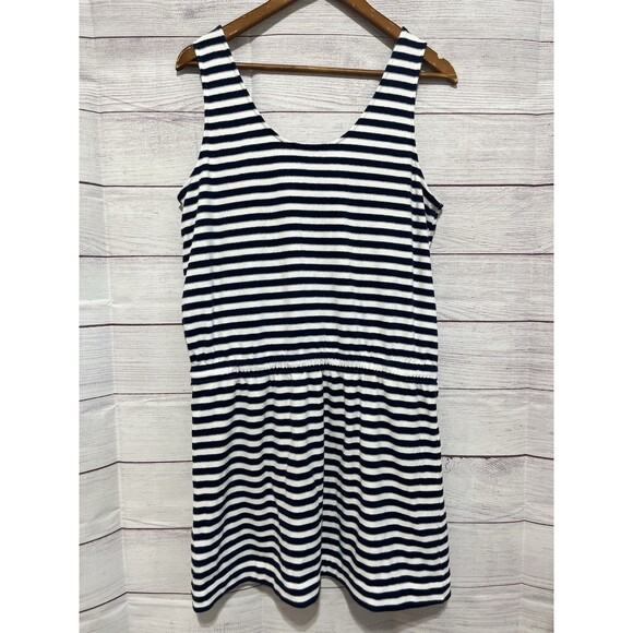 Vineyard Vines Navy Blue White Stripe Terry Swim Coverup Drawstring Waist Large - Picture 4 of 5